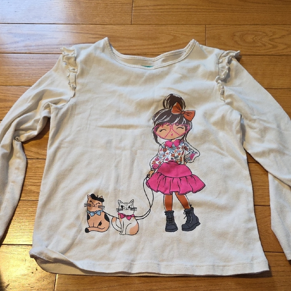 Girls' Cream Long Sleeve Shirt with Graphic Print